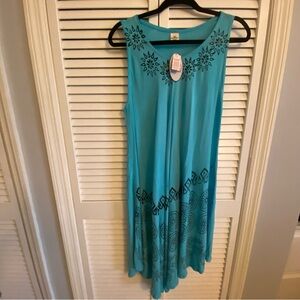 Blue Sleeveless Dress with Black Pattern One Size Fits All